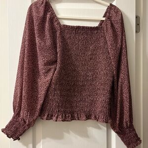 Madewell Floral Smocked Blouse - Burgundy